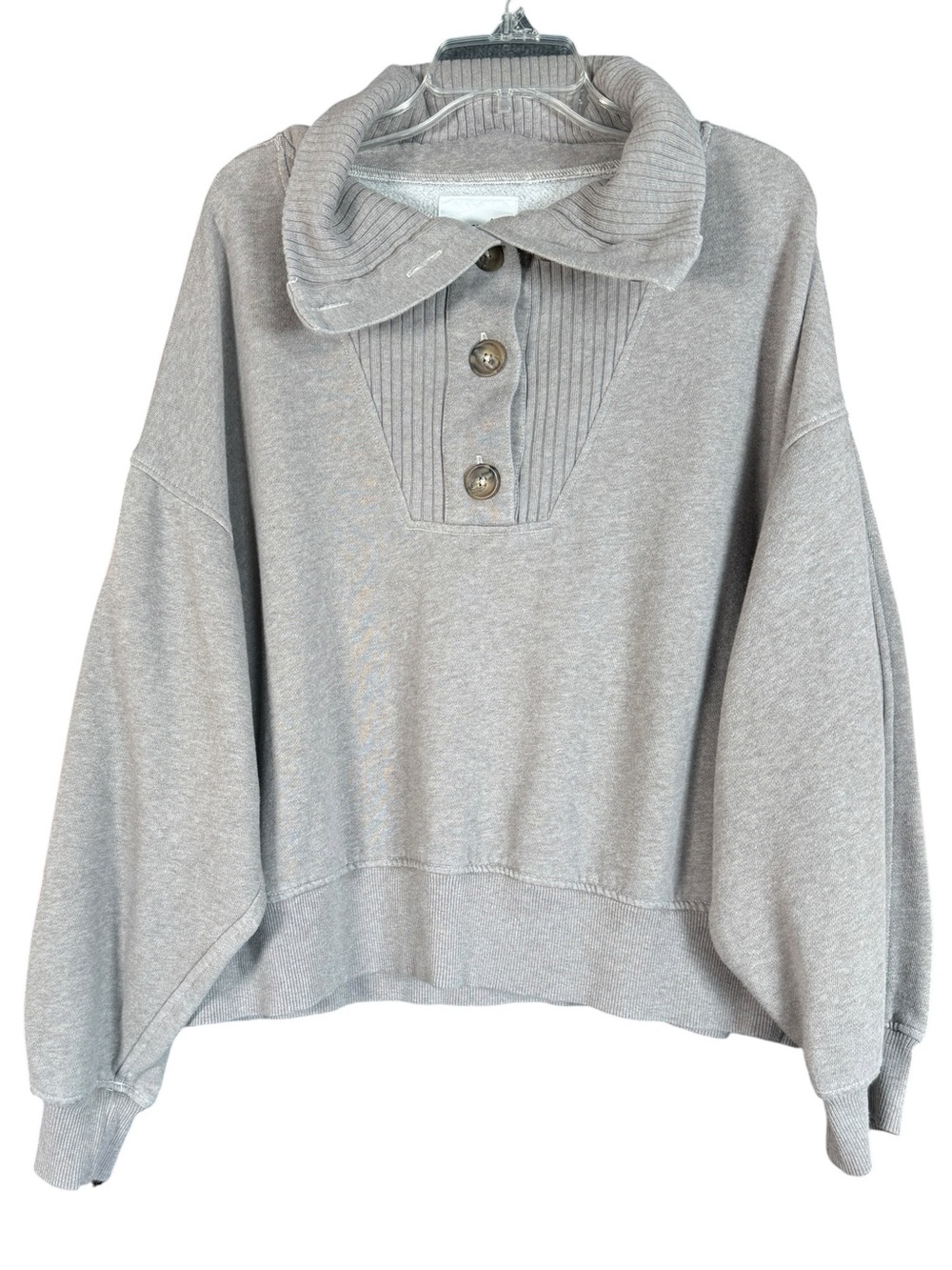 Aerie Best Button Oversized Collared Sweatshirt Heather Taupe Gray XL - Picture 3 of 12